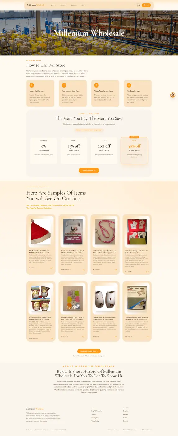 Screenshot of Millenium Wholesale website