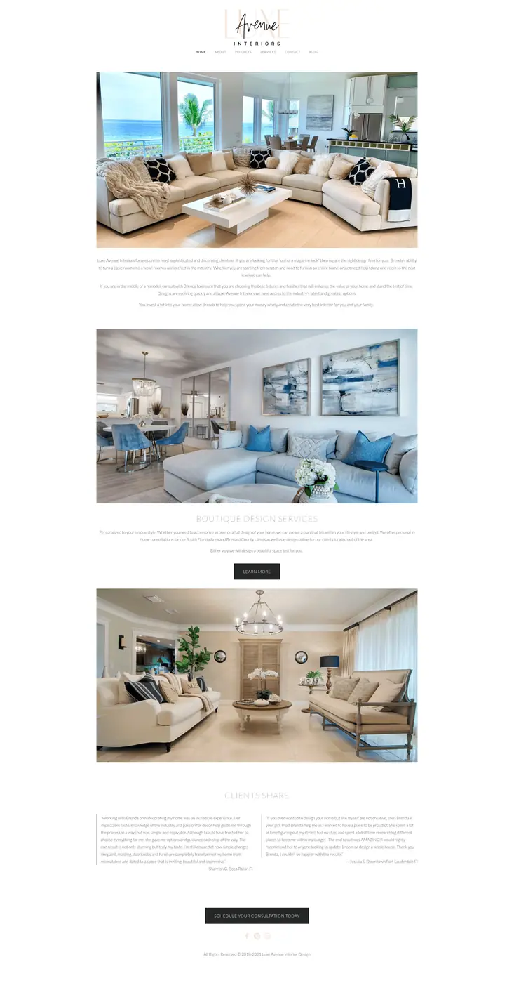 Luxe Avenue Interiors website screenshot