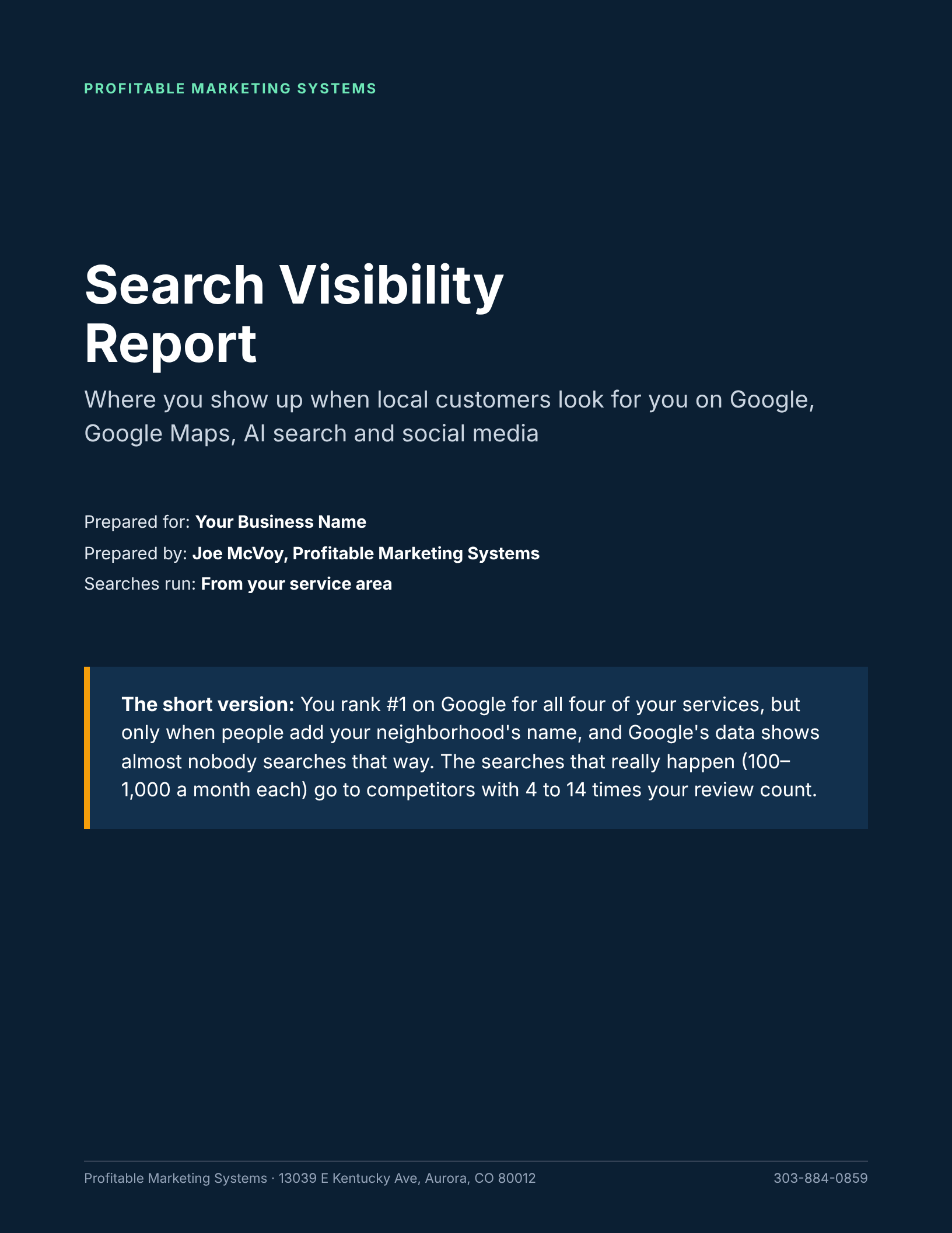 Cover of a sample Search Visibility Report