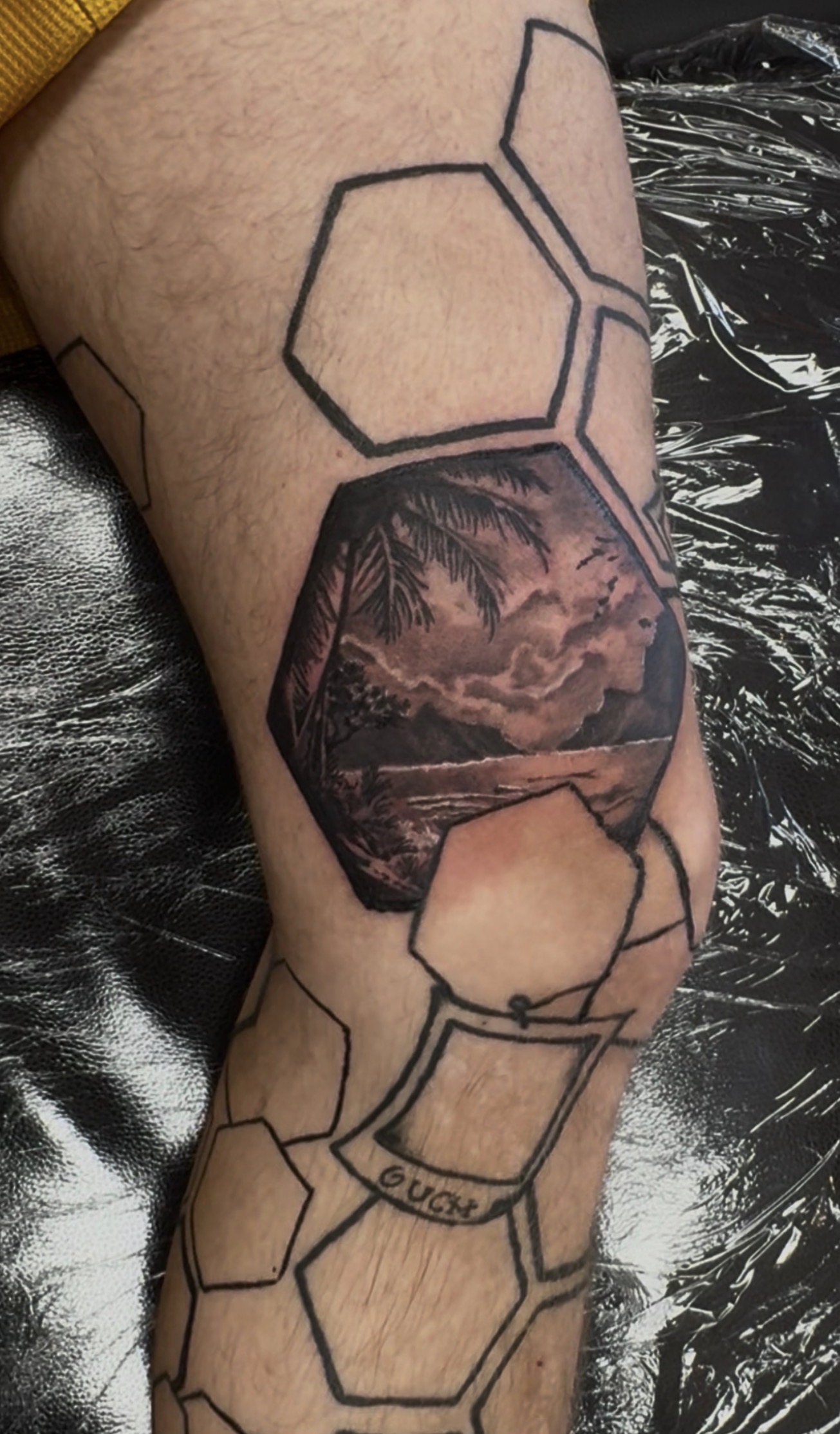 Marc Cabos Tropical Hexagon Landscape Tattoo