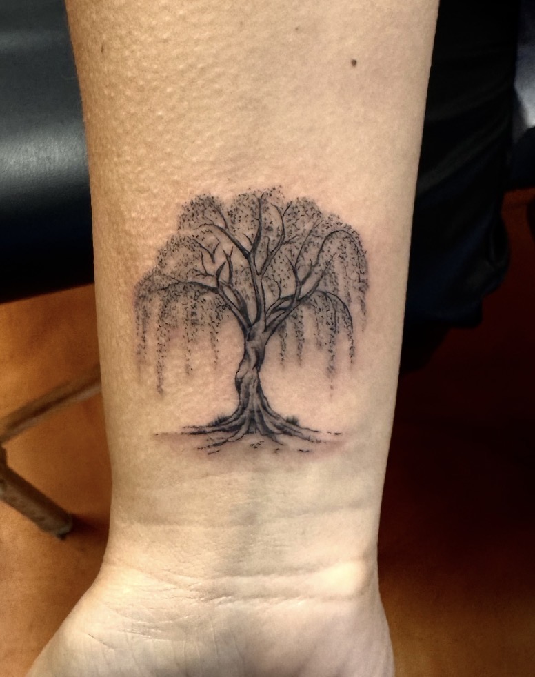 Marc Cabos Fine-Line Willow Tree Tattoo
