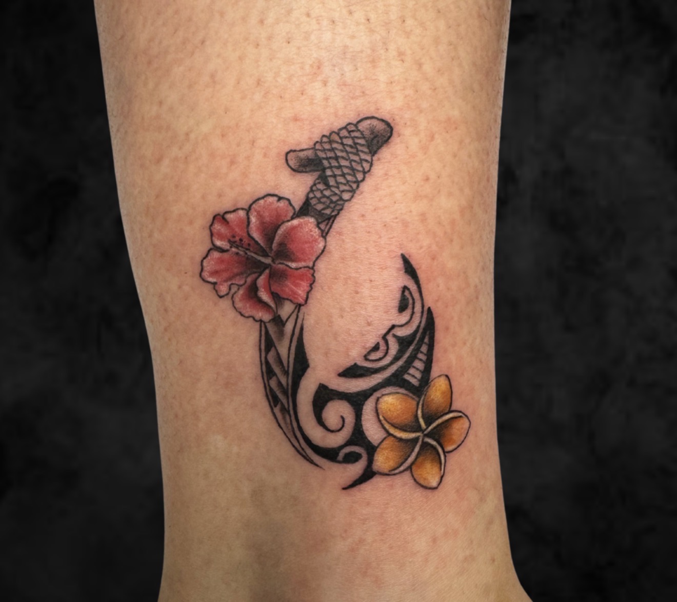 Marc Cabos Floral Polynesian Hook Tattoo
