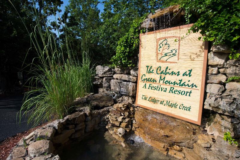 Entrance sign for The Cabins at Green Mountain resort in Branson, Missouri
