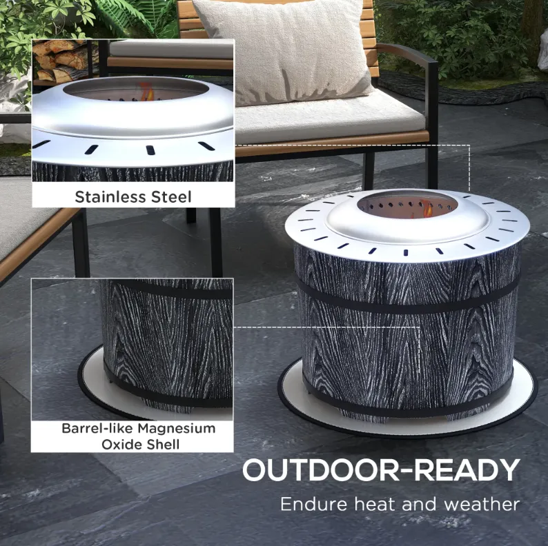 Close-up of fire pit showing magnesium oxide and stainless steel construction