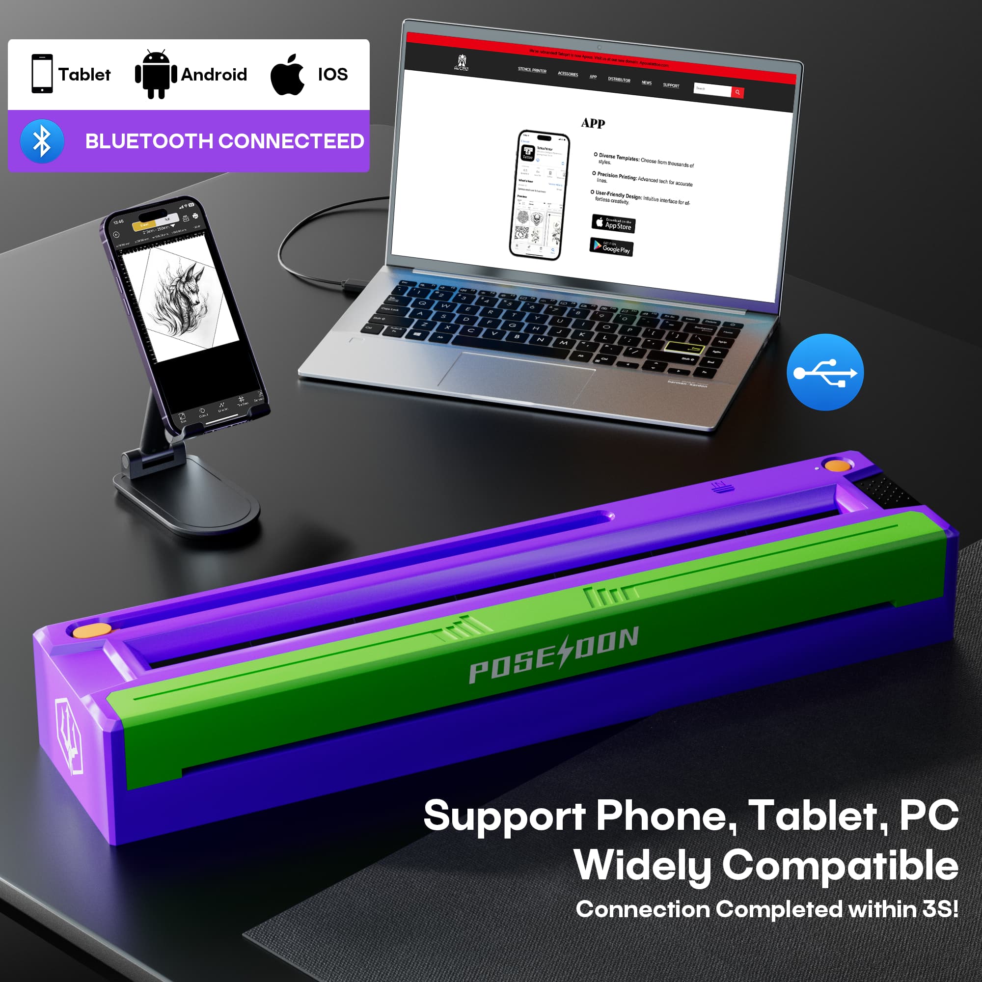 Poseidon Bluetooth Stencil Transfer Printer