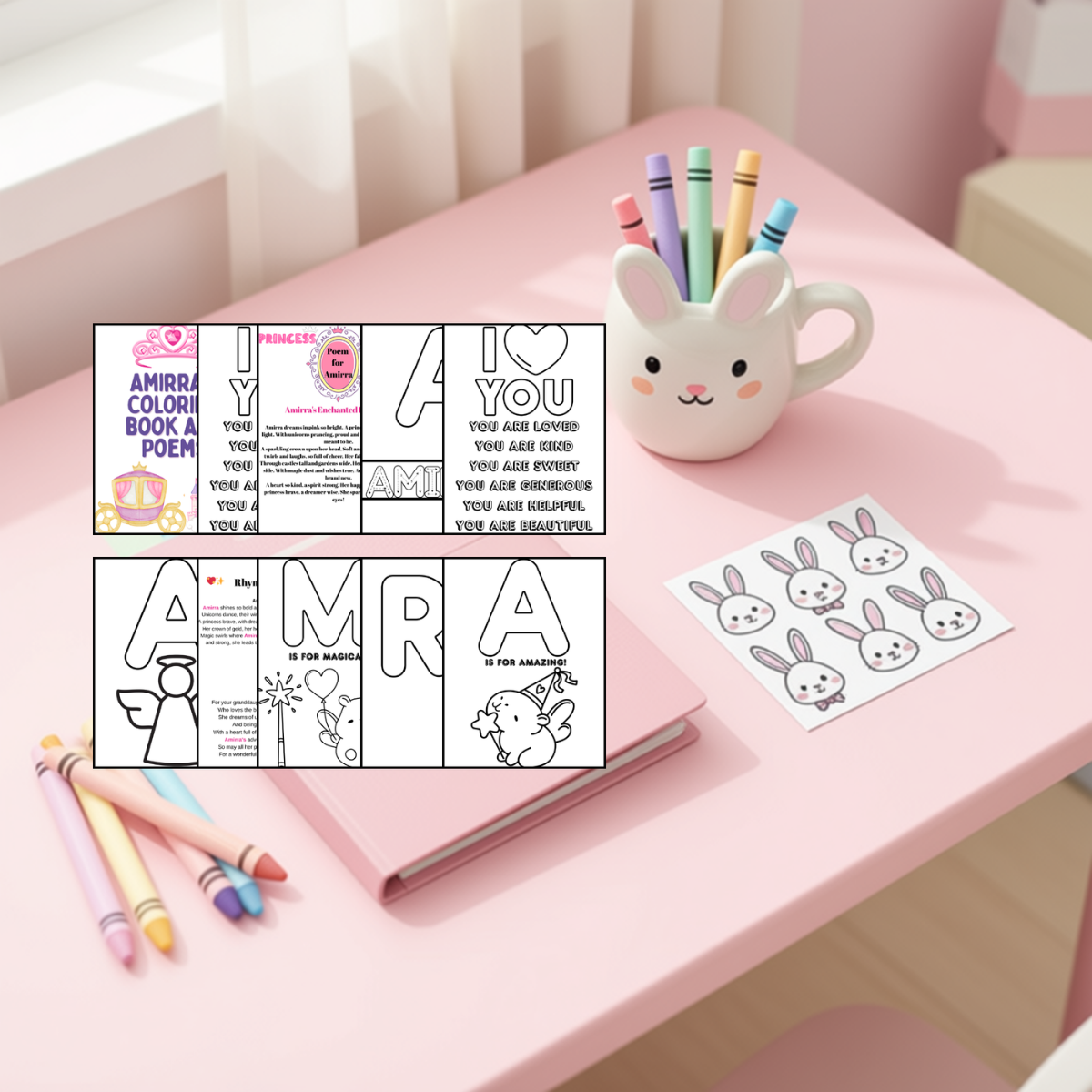 Young Girl activity page with personalized coloring and games