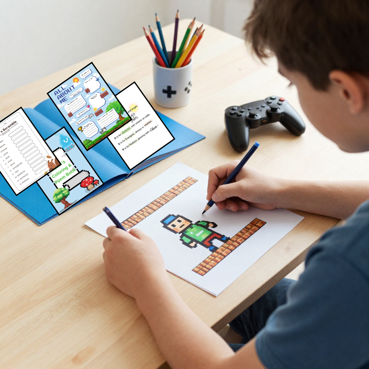 Teenage Boy creative activity page with custom word searches