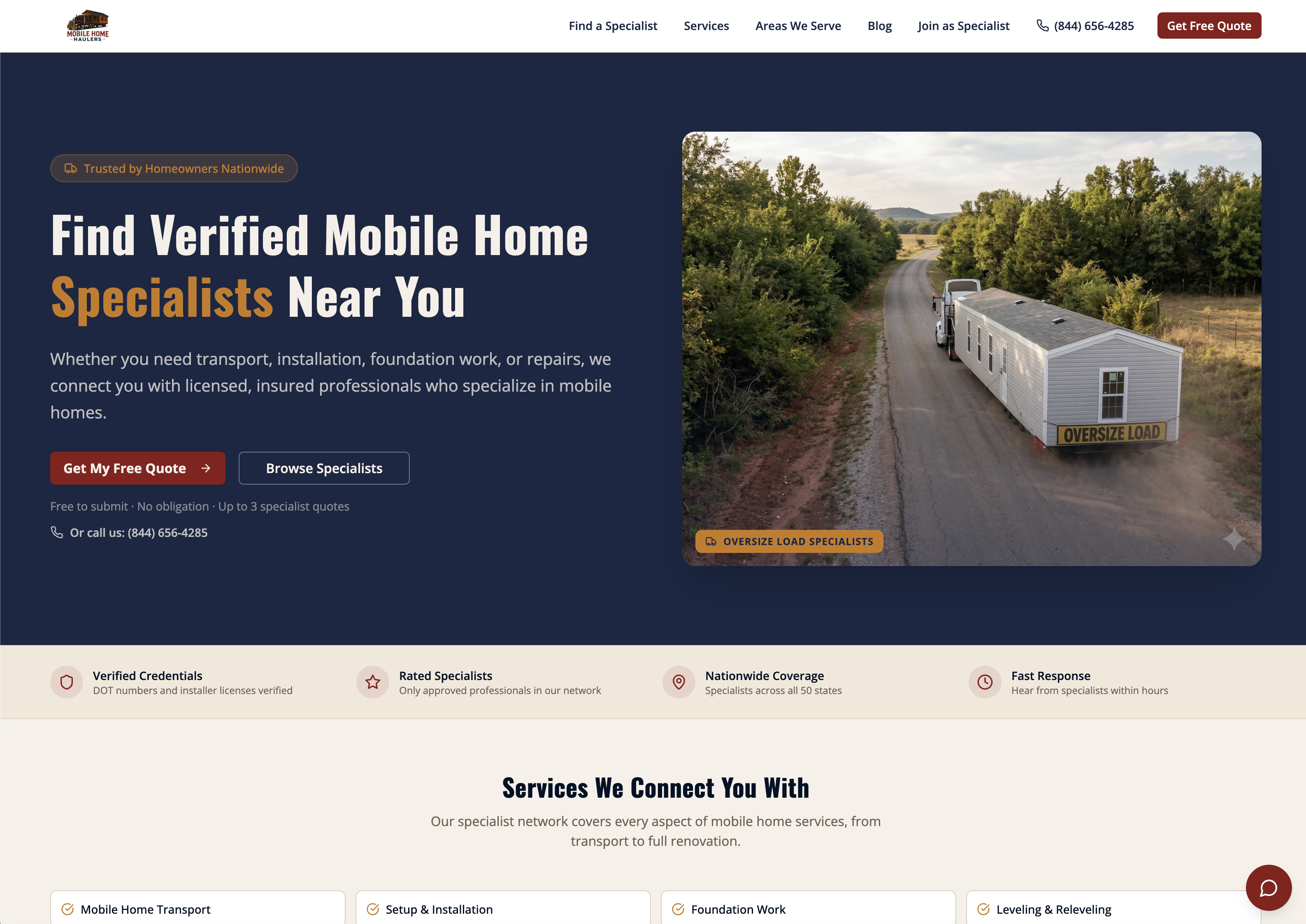 Mobile Home Haulers website screenshot