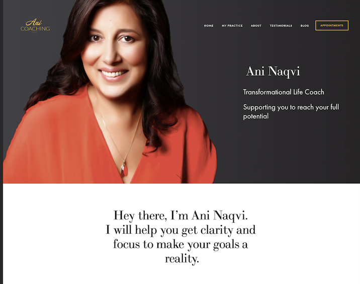 Ani Coaching website screenshot