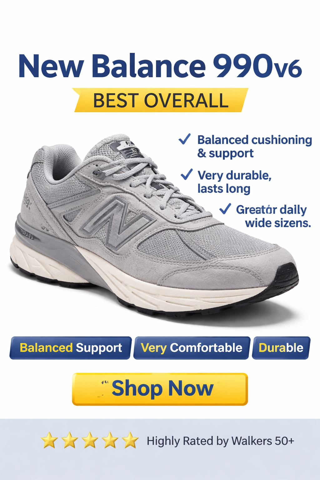 New Balance 990v6 — Best Overall walking shoe for walkers 50+