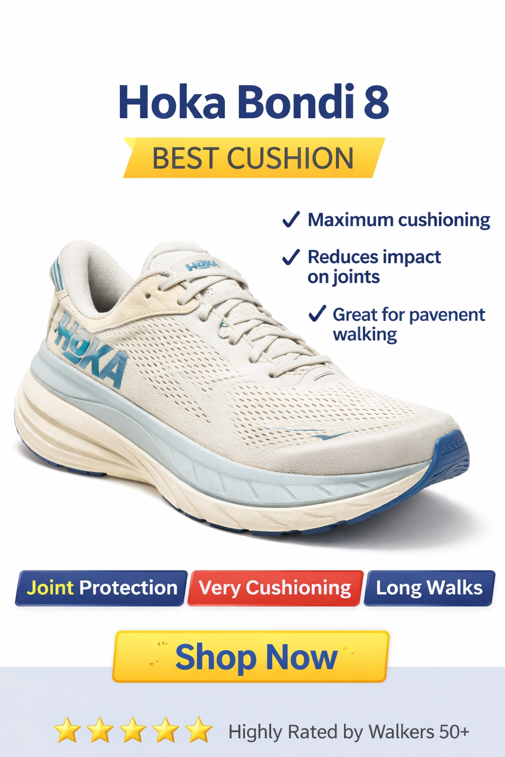 Hoka Bondi 8 — Best Cushioning walking shoe for joint pain and walkers 50+
