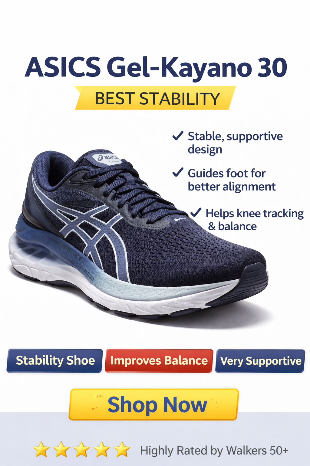 ASICS Gel-Kayano 30 — Best Stability walking shoe for better balance and walkers 50+