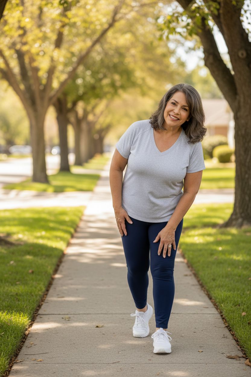 Woman walking comfortably after improving her recovery routine