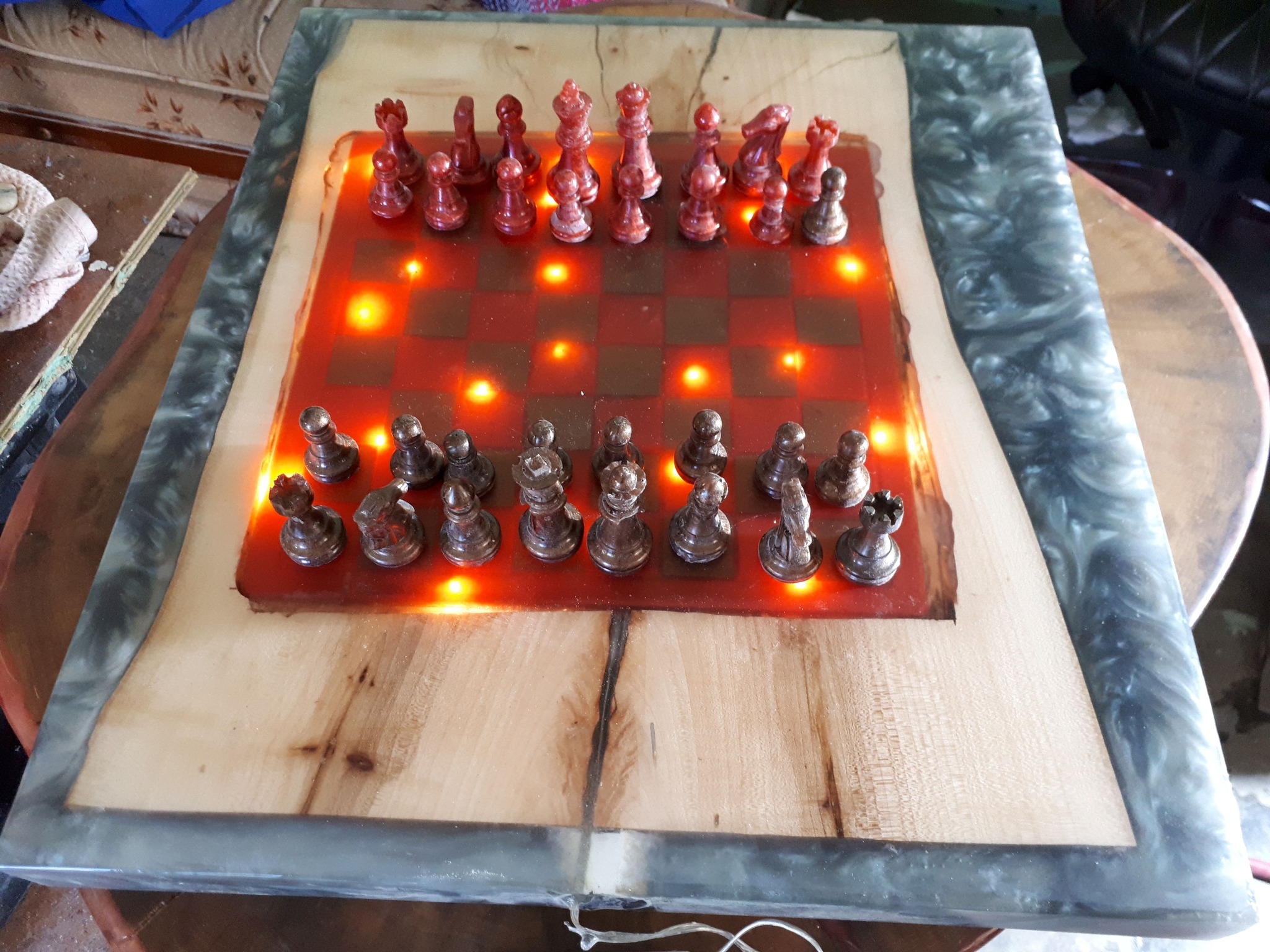 Custom Live Edge Epoxy Chess Board