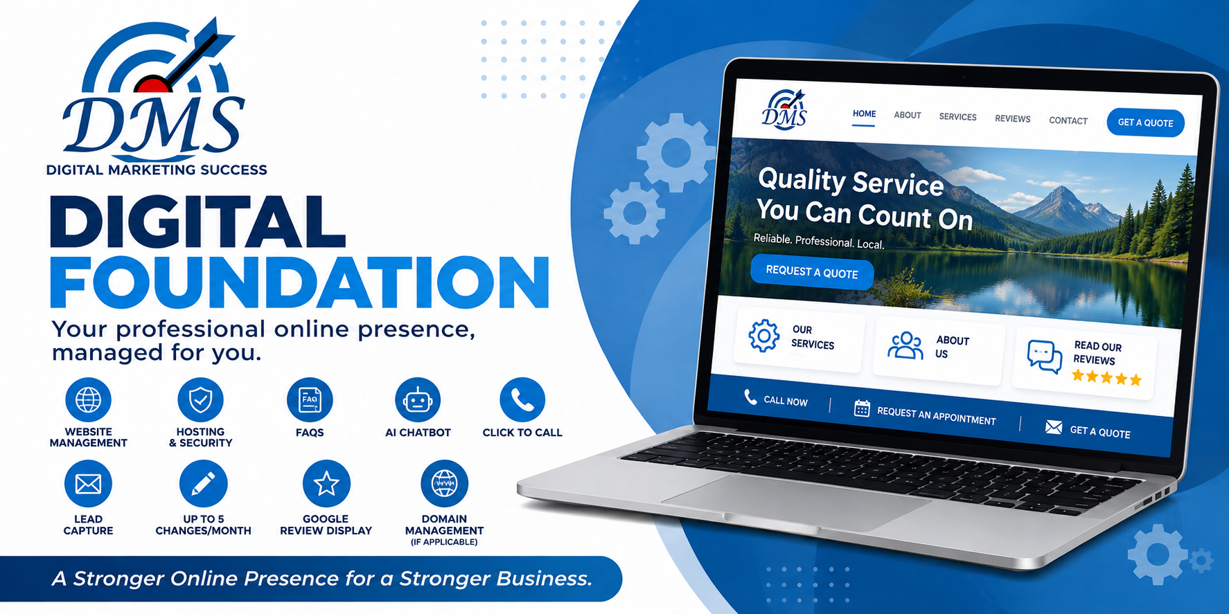 Digital Foundation banner with a website displayed on a laptop.