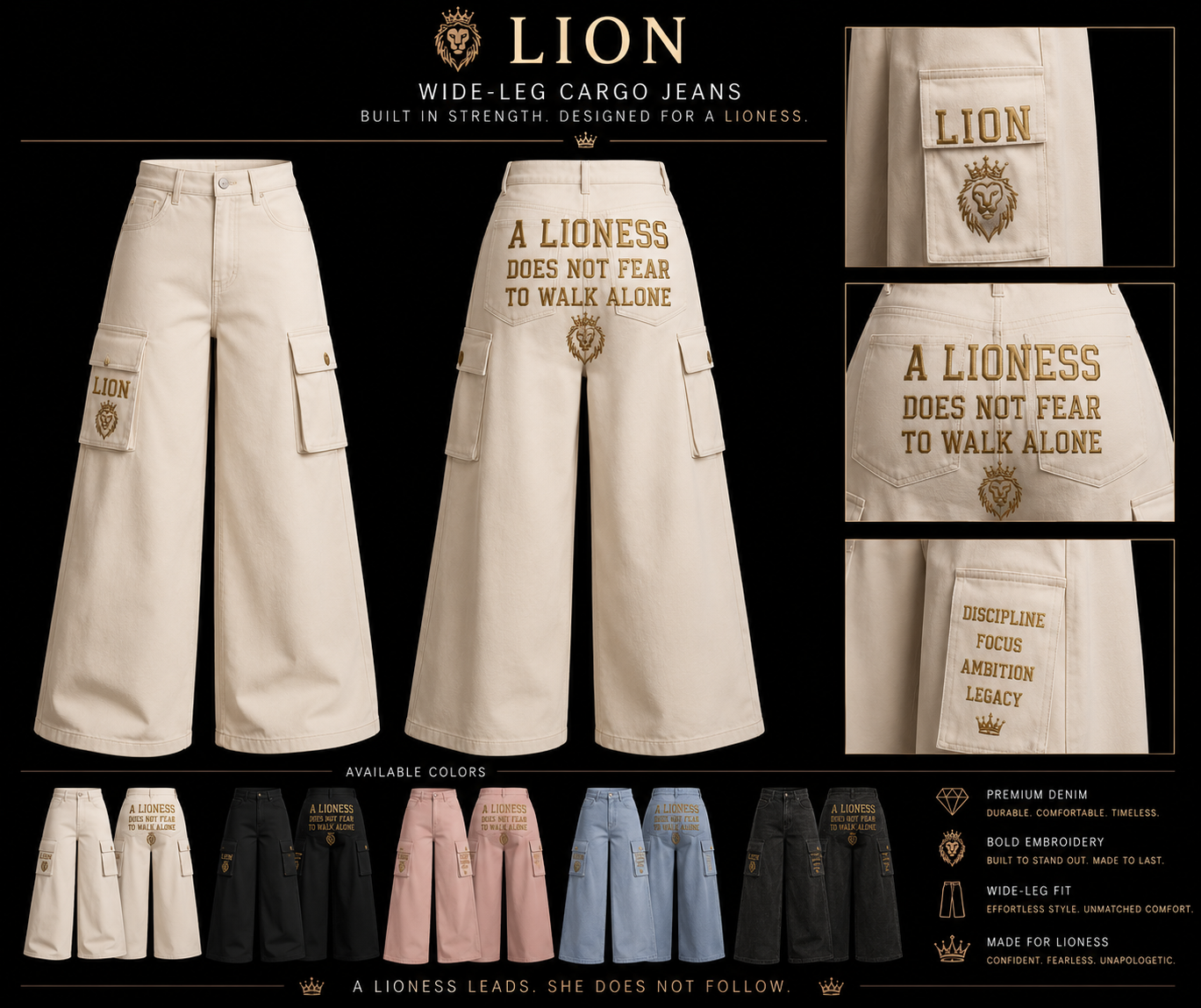 LION BUILT IN SILENCE™ Lioness Wide-Leg Cargo Jeans