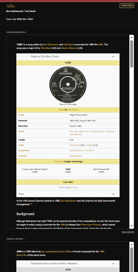 Song Information and History View