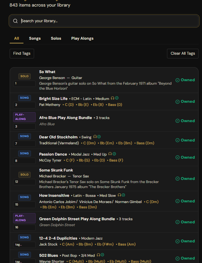 JazzMember Song Collection and Dashboard Search