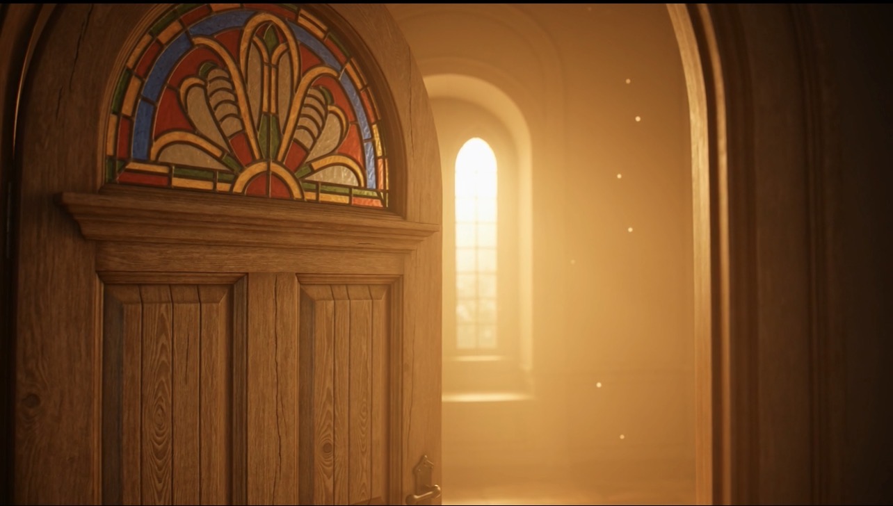 Warm stained glass doorway