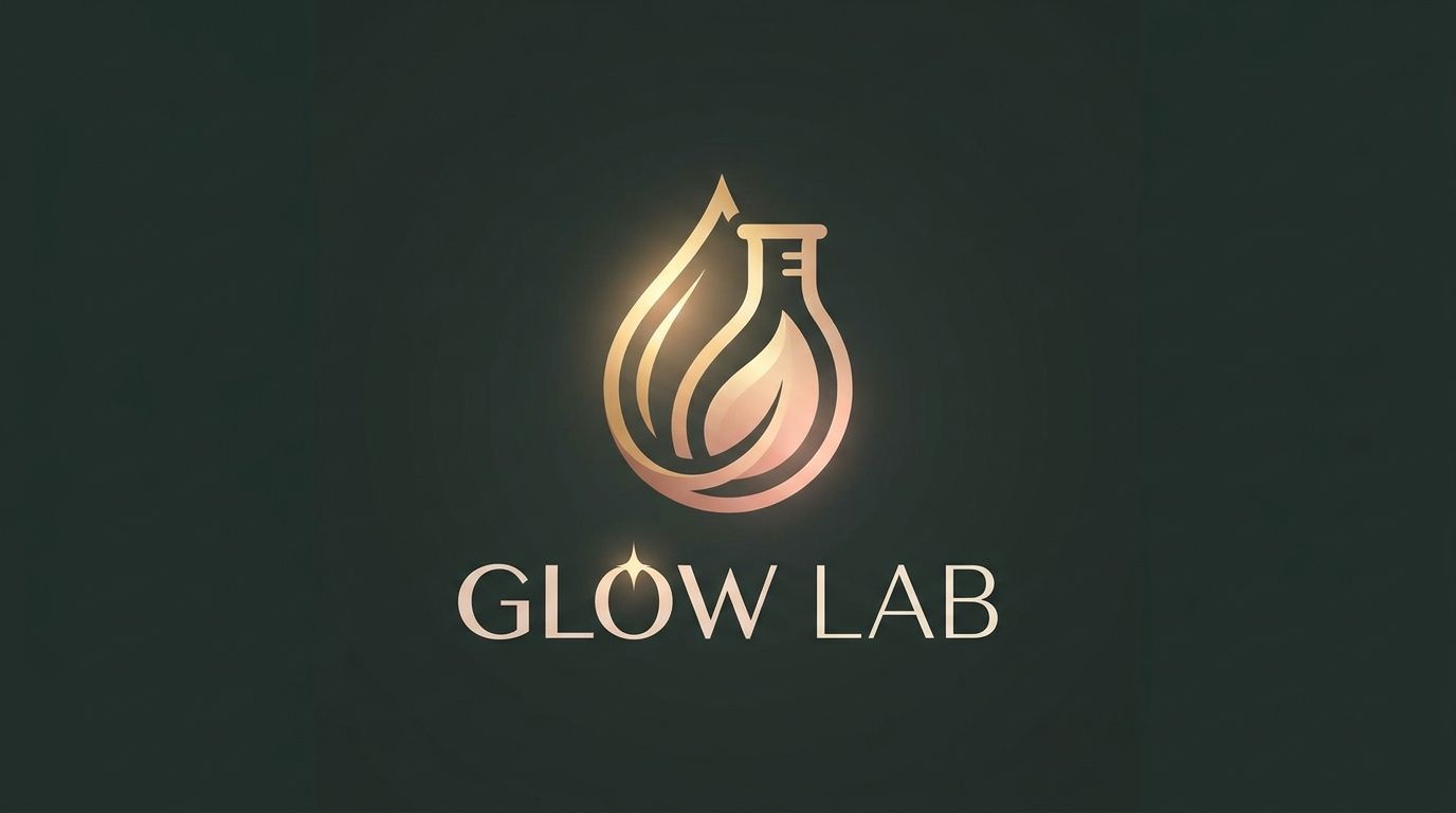GlowLab wordmark with a gold beauty-drop emblem