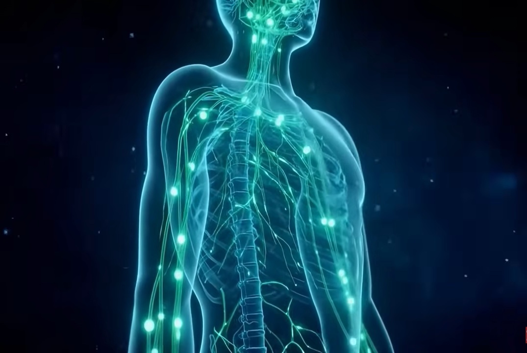 Glowing human body illustration representing cellular renewal and vitality