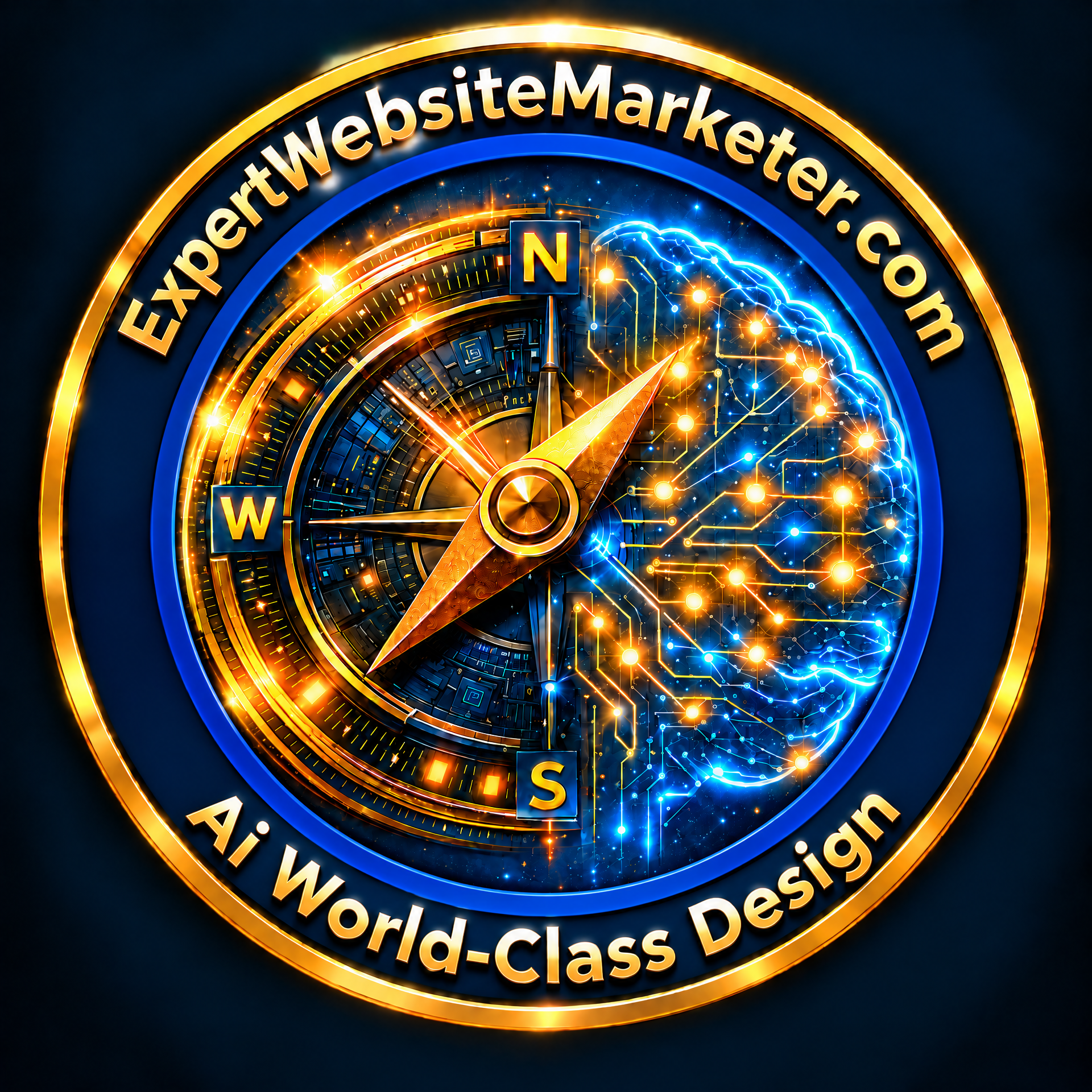 Expert Website Marketer - Compass & AI Brain Emblem
