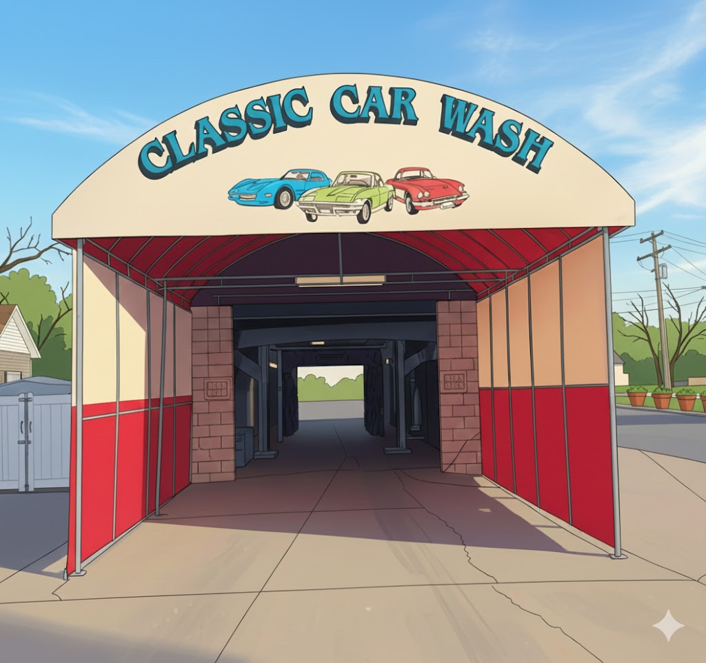 Illustration of Classic Car Wash tunnel entrance