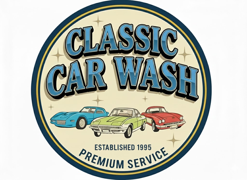 Classic Car Wash circular logo with classic cars