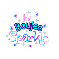 That Boujee Sparkle logo with pink, cyan, and violet lettering and surrounding stars