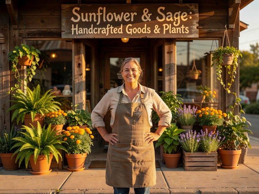 Local business owner in front of their shop