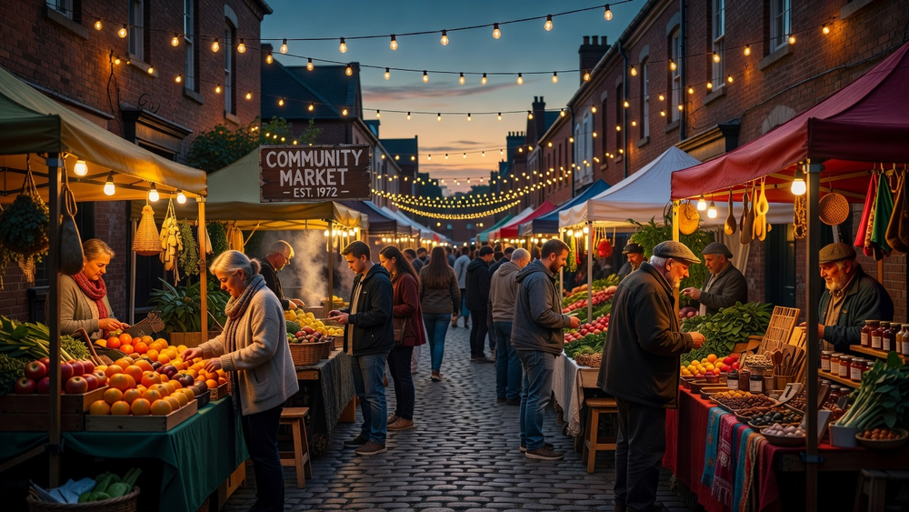 Local street market at dusk