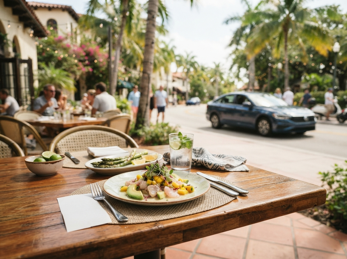 Outdoor coastal dining scene for local route discovery in West Palm Beach