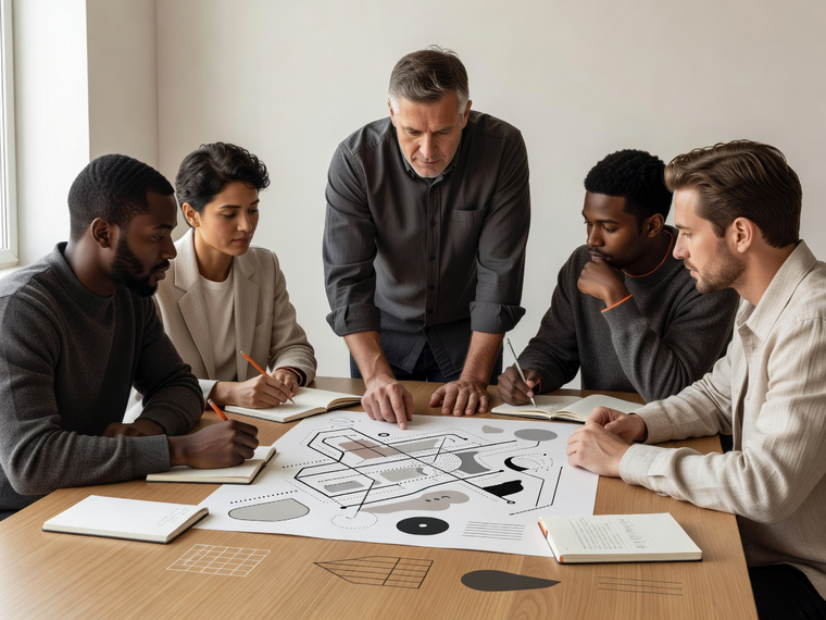 A diverse group of gig drivers share practical route ideas around a table.