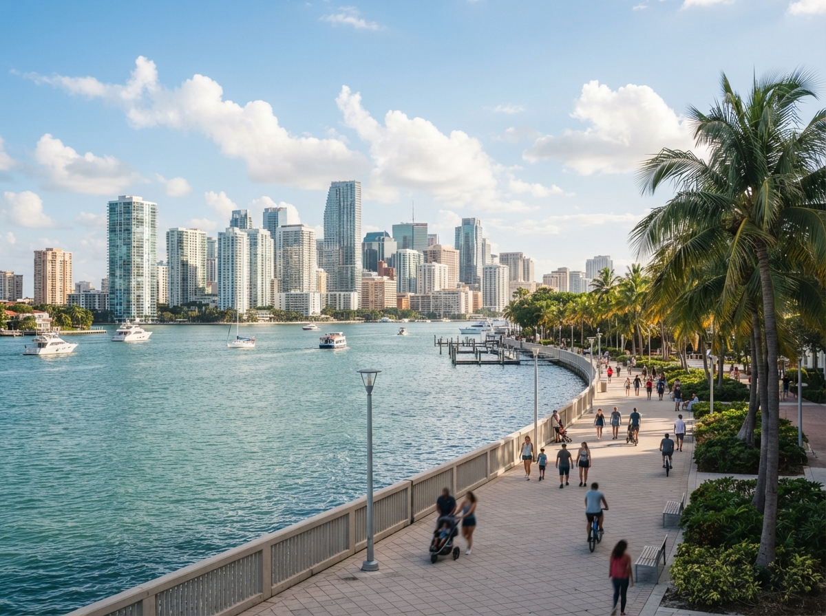 Waterfront city view showing the local setting in Miami