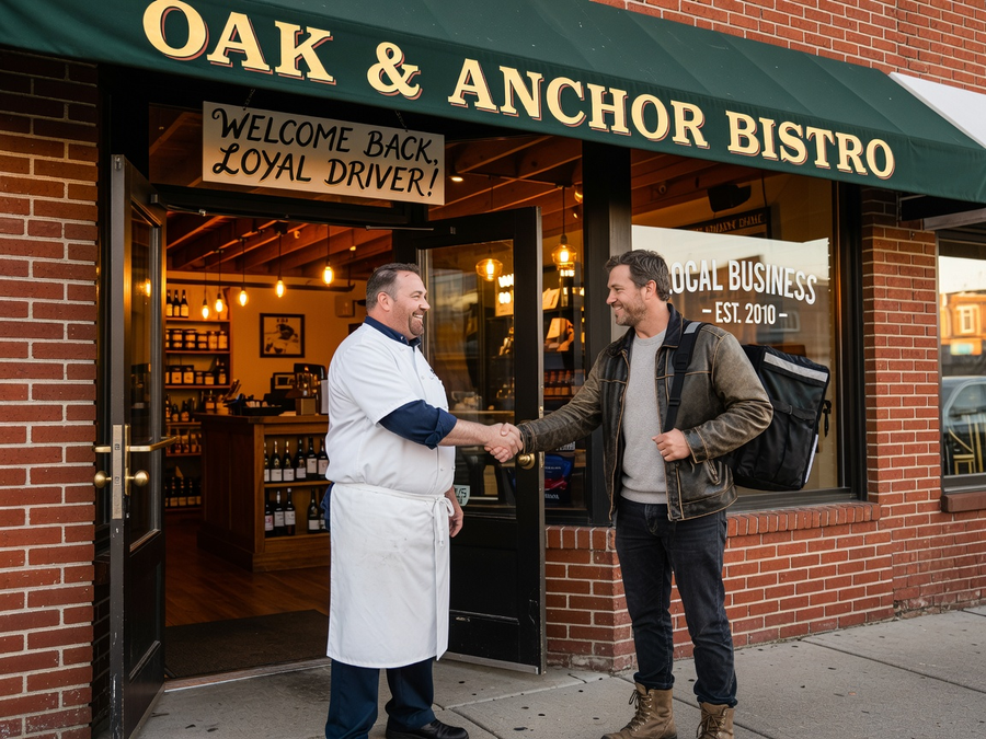 Local business owner welcoming a driver
