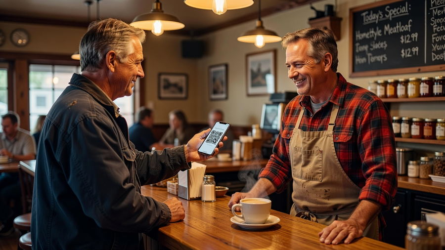 Driver showing RSG membership QR at local restaurant counter