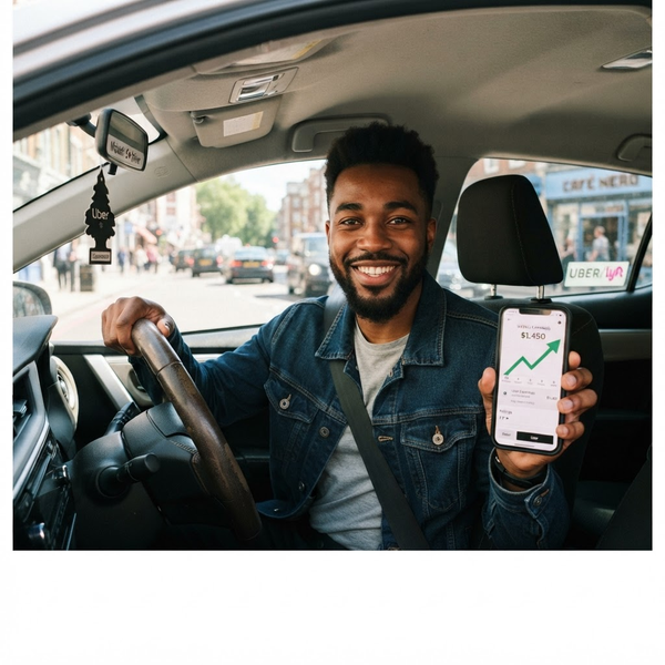 Driver smiling showing earnings growth