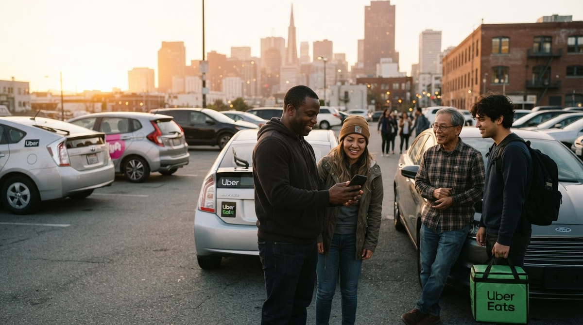 RideShareGuides Home Feed hero showing drivers collaborating worldwide