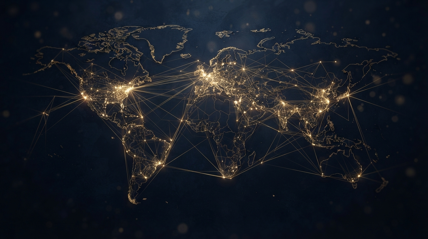 Abstract gold network map representing Montrose global capital footprint