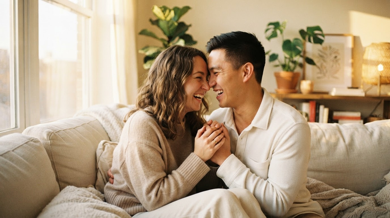 A couple sharing a warm, genuine moment together