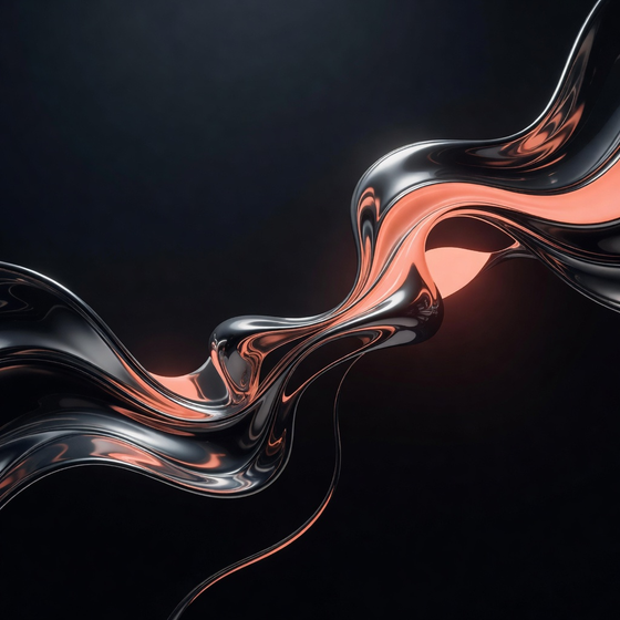 Flowing black chrome and coral liquid-metal form