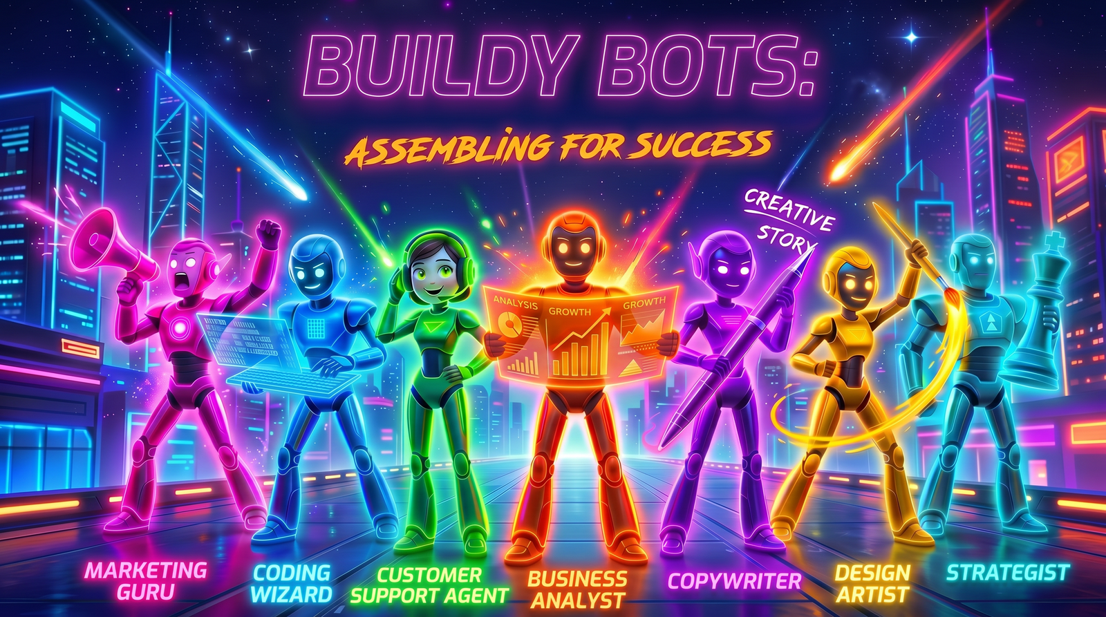Buildy bots, your complete AI business team assembling for success