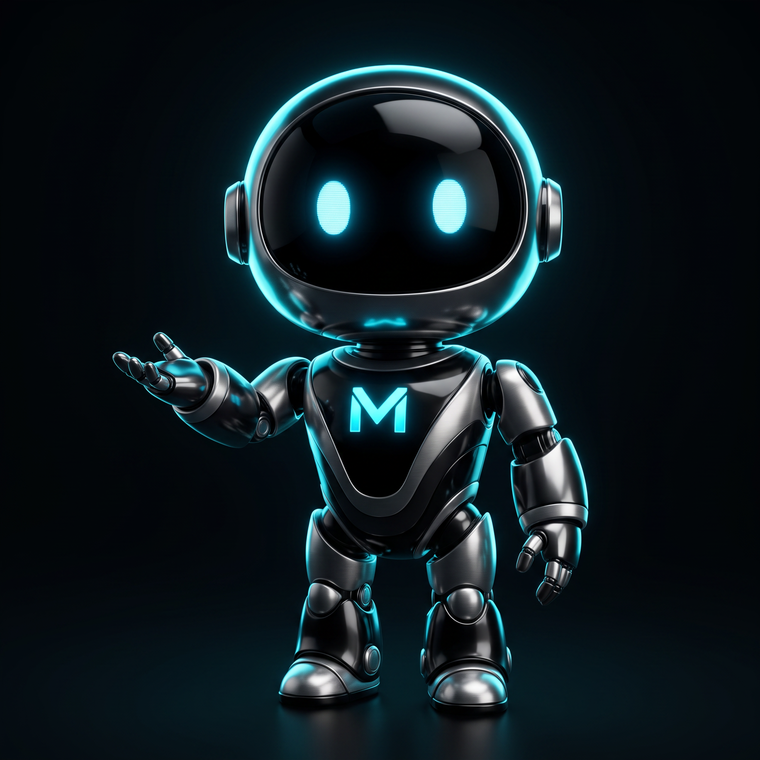 Chrome Milli AI helper robot with cyan light details