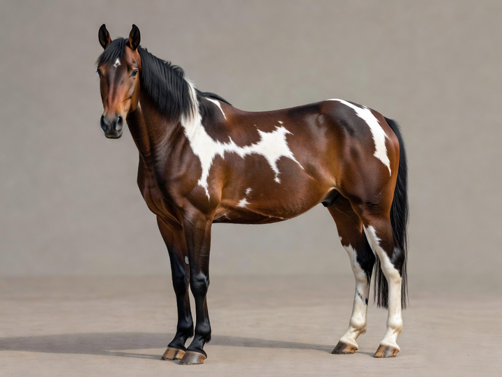 Example horse showing a Tobiano coat, visual appearance only