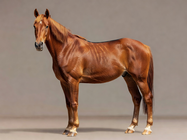 Example horse showing a Red Dun coat, visual appearance only