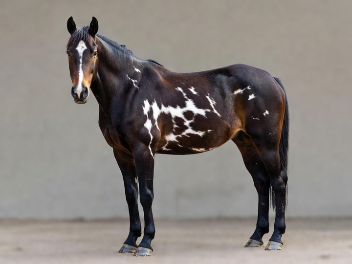 Example horse showing a Frame Overo coat, visual appearance only