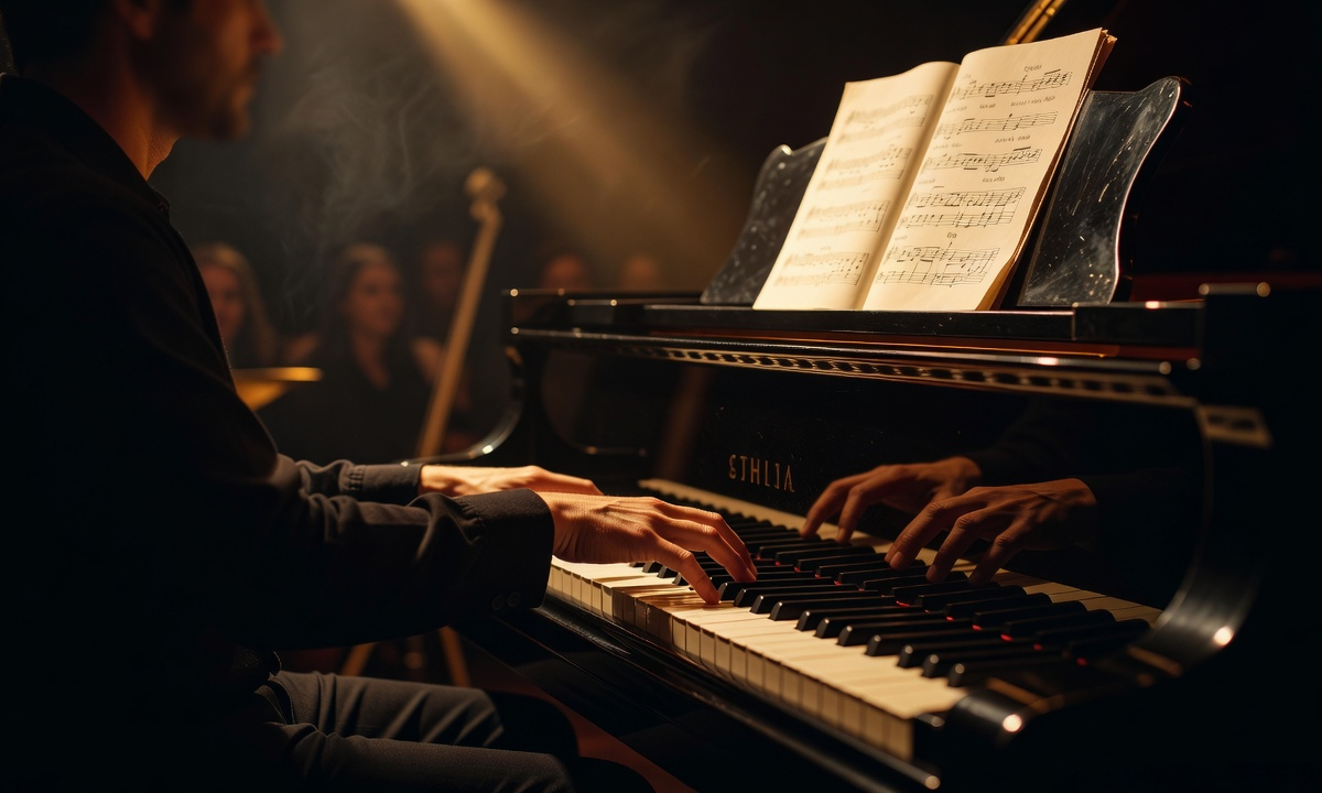 Piano performance with sheet music
