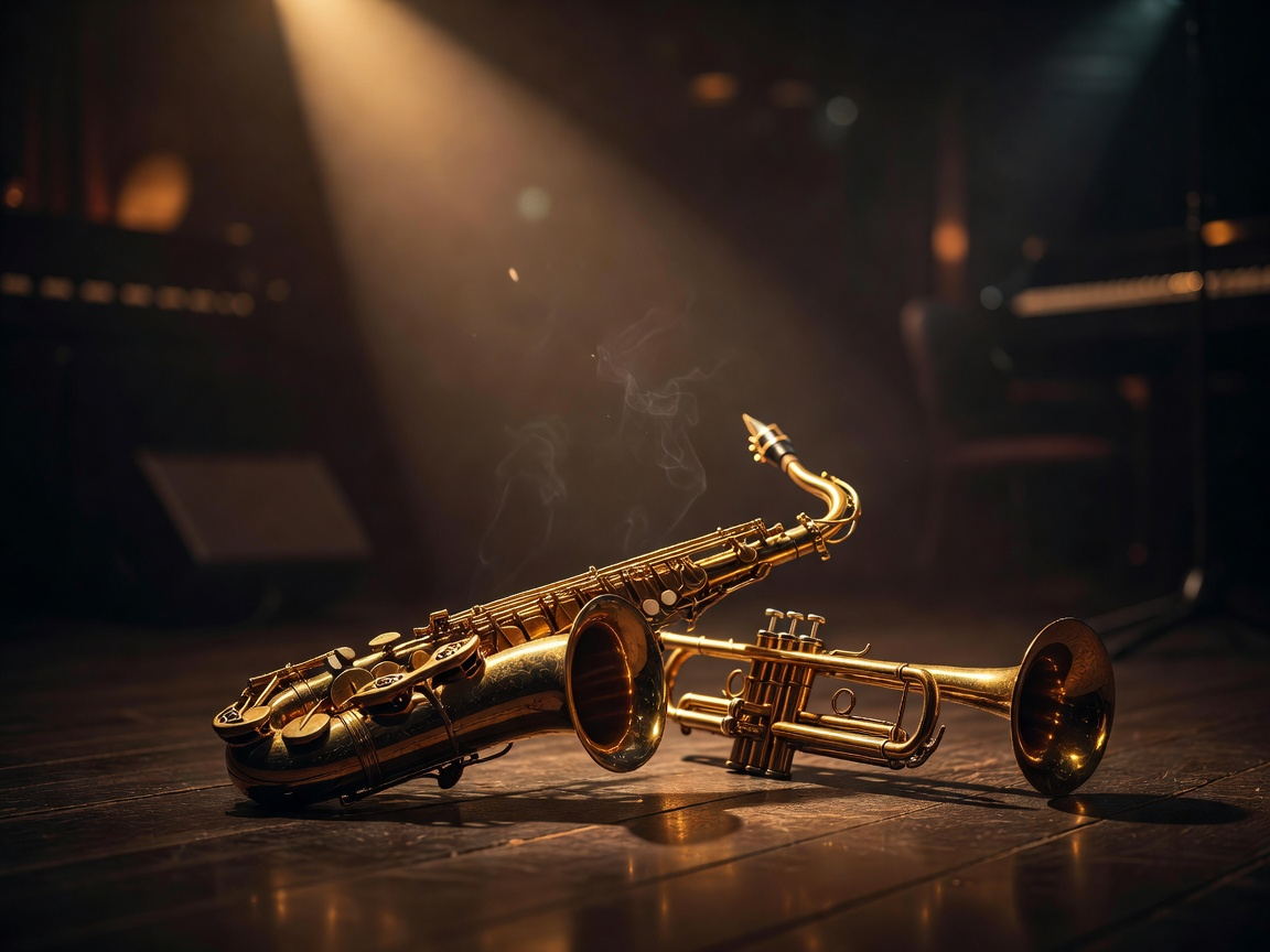 Saxophone and trumpet on stage