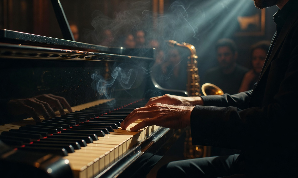 Pianist hands on grand piano keys