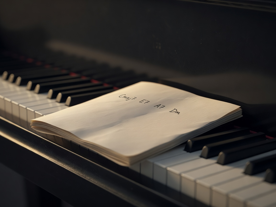 Jazz lead sheet and piano keys